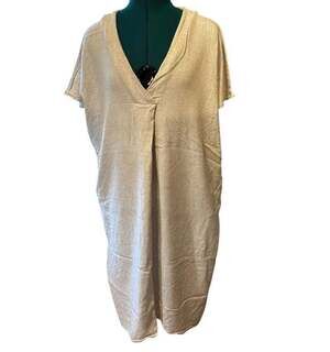 P. CILL V-Neck Short Sleeve Midi Dress in Taupe